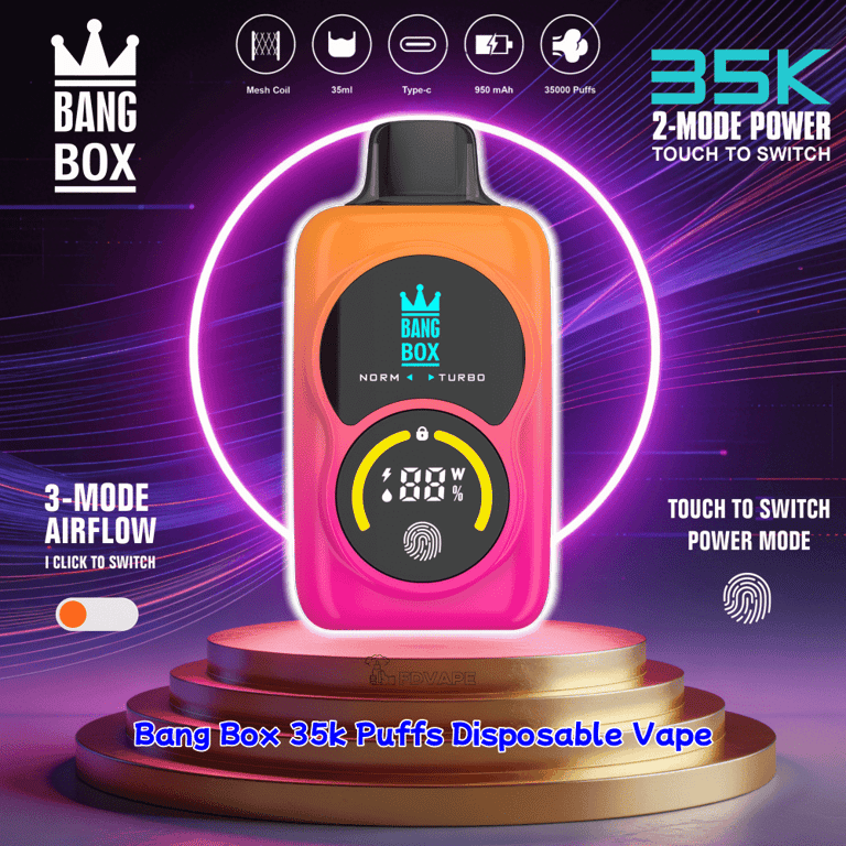Bang Box 35000 Puffs Disposable Vape Adjustable Airflow & Power 0% 2% 3% 5% Nicotines 12Tastes Smart screen Vape Factory Direct